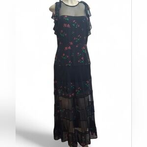 Express Y2k Fairy Grunge Maxi Dress Size 12 Mesh Floral  Dark Romantic